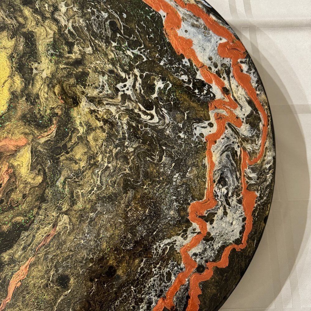 Handpainted Lazy Susan 21 Inch Metallic Abstract Art Functional Decor B - Picture 2 of 3